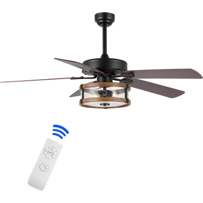 52 in. Rustic Industrial Ceiling Fans with APP Remote Control, Farmhouse Modern Mid-Century LED Ceiling Fan for Living Room Kitchen Living Room