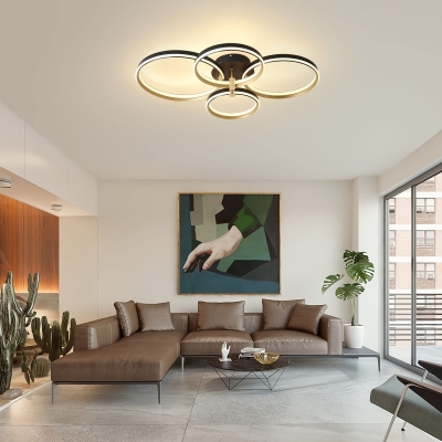 4-Ring Dimmable LED Flush Mount Light Ceiling Lamp with Remote for Living Room Bedroom Kitchen Dining Room Office