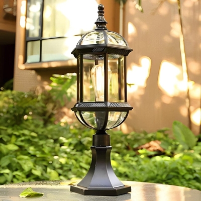 Waterproof and Rustproof European-Style Retro Aluminum Fence Post Lamp with High-Transmittance Glass Shade for Garden, Lawn, and Courtyard Decor