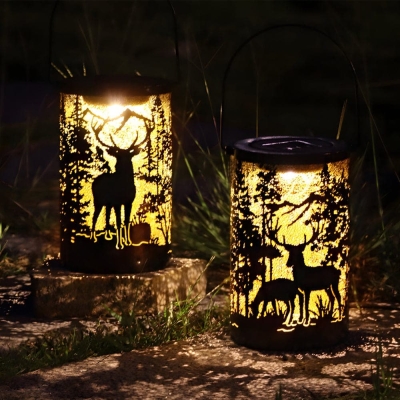 Exquisitely Carved Solar Lantern with Dual Engraved Pictures, Fast Charging, Long Battery Life, and Handle for Easy Hanging or Table Placement