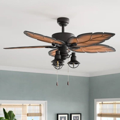 52 in. Tropical Indoor Outdoor Ceiling Fan with Light Kit Pull Chain Remote Control, Weather Resistant Bronze Ceiling Fan with Leaf Blade