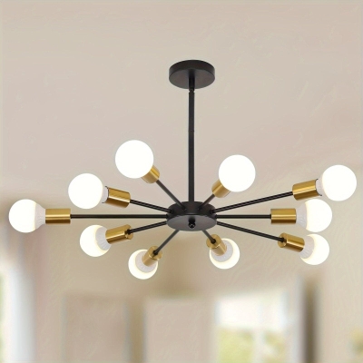 10-Light Dimmable LED Sputnik Pendant Light Flush Mount Ceiling Light, Black Gold Semi Flush Mount Ceiling Lights for Dining Room Living Room Kitchen Office