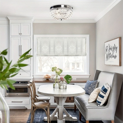 3-Light Bowl-Shaped Chrome Glam Flush Mount Light with Crystal Shade