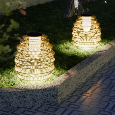 Stainless Steel Solar Garden Light with Hand Woven Rubber Rattan, Energy-Saving LED, Rustic Style for Tabletop, Lawn, Patio, and Pathway Decor