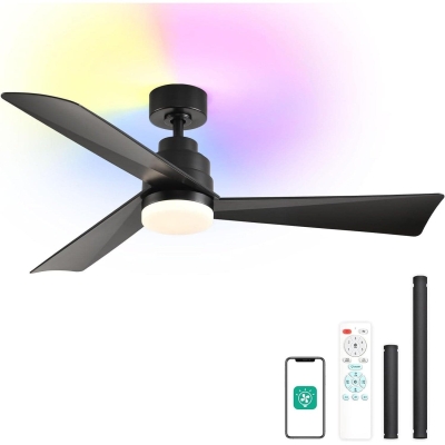 52 in. Black Contemporary Ceiling Fans with Lights and Remote Control, Dimmable RGB Ceiling Fan for Bedroom Living Room