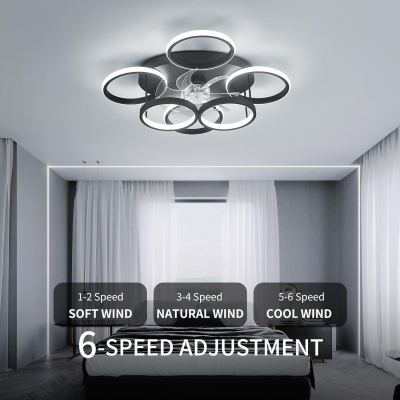 Modern Low Profile Ceiling Fan and Light, Smart Fancy Ceiling Fans, Black Flush Mount Fandelier Ceiling Fan