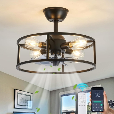 Black Caged Ceiling Fan with Light, Industrial Ceiling Fans with Remote Control, Fandelier for Bedroom Kitchen Dining Room