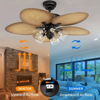 52 in.Tropical Palm Leaf Ceiling Fan with Light Kit Remote Wall Control Switch, Silent Reversible Ceiling Fan Fanlight with Clear Seeded Glass Light Kit