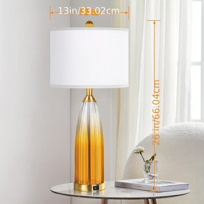 Set of 2 Large Vintage Table Lamp for Living Room with USB Ports, Drum-Shaded Bedside Lamp for Bedroom Nightstand, Coastal Desk Lamp for Side Table