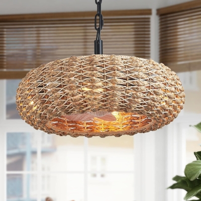 Boho Rattan Ceiling Fan Chandelier Fan Light Fixtures, Farmhouse Ceiling Fan for Dining Room Bedroom Living Room Kitchen