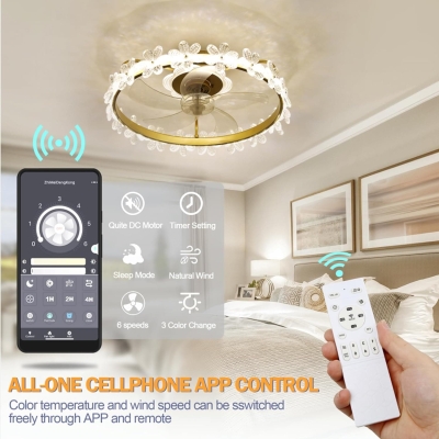 22 in. Dimmable Flush Mount Low Profile Ceiling Fan with APP Control for Kids Room, Small Fandelier Ceiling Fan with Light and Remote