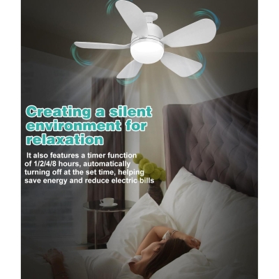 21 in. Screw In Bedroom Ceiling Fans with Lights, Socket Fan Light with Remote, Small Dimmable Socket Fan with Light, Bathroom Ceiling Fan with Light