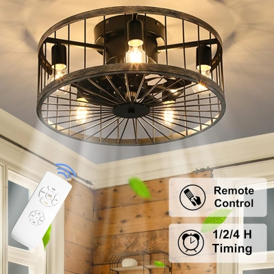 20 in. Rustic Caged Ceiling Fan with Light, Low Profile Farmhouse Ceiling Fan with Remote, Flush Mount Enclosed Ceiling Fan for Living Room Bedroom