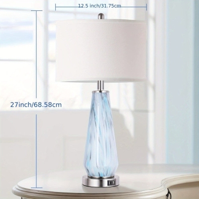 Set of 2 White Modern Table Lamp Bedside Lamp, Dimmable Drum-Shaped Nightstand Lamp with Touch Control USB Ports for Living Room Bedroom NightStand
