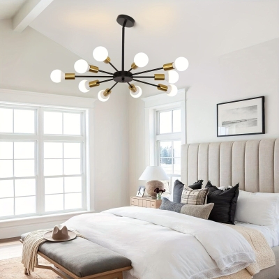 10-Light Dimmable LED Sputnik Pendant Light Flush Mount Ceiling Light, Black Gold Semi Flush Mount Ceiling Lights for Dining Room Living Room Kitchen Office
