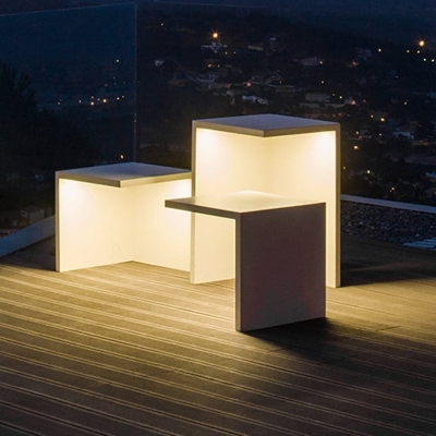 Unique 3D Table and Stools Outdoor Landscape Lighting, Minimalist, High Efficiency LED, IP65 Waterproof for Courtyard and Garden Decor
