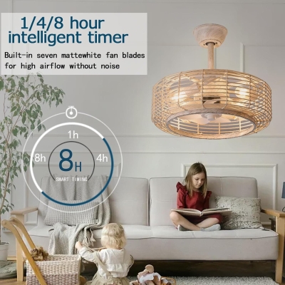 20 in. Low Profile Flush Mount Ceiling Fan, Caged Bladeless Industrial Ceiling Fans with Light Remote, Reversible Fandelier for Bedroom Dining Room Kitchen