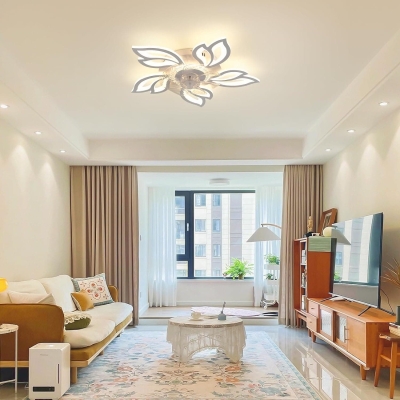 Modern Ceiling Fan with Light, Bladeless Fandelier for Bedroom Remote Control, Dimmable Low Profile Ceiling Fan with Light for Kitchen