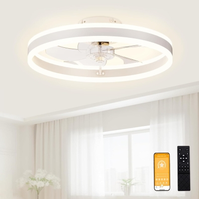 20 in. Flush Mount Ceiling Fandelier for Bedroom, White Low Profile Bladeless Ceiling Fan with Light and Remote