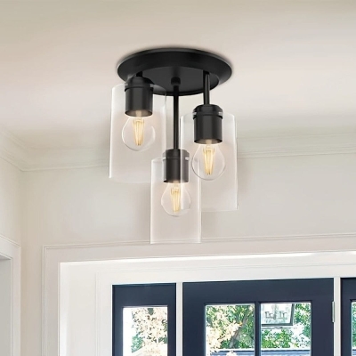 3-Light Cluster Semi-Flush Mount Light with Light Kit Glass Shade for Hallway Front Entryway Bedroom