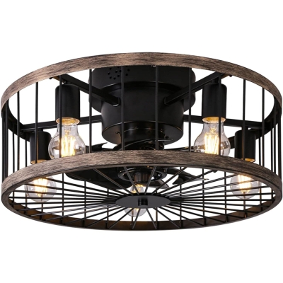 20 in. Rustic Caged Ceiling Fan with Light, Low Profile Farmhouse Ceiling Fan with Remote, Flush Mount Enclosed Ceiling Fan for Living Room Bedroom