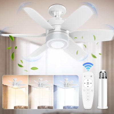 Socket Fan Light, Dimmable LED Remote Control Ceiling Fan and Light for Bedroom Kitchen Closet, Garage Ceiling Fan