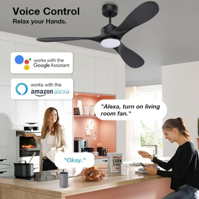 52 in. Smart Ceiling Fan with Lights and Remote, Fast Ceiling Fan with Wi-Fi Alexa, APP Control, Dimmable 3 Blades Ceiling Fan for Bedroom Patio Porch
