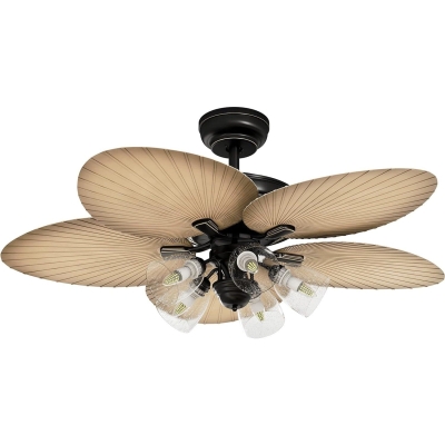 52 in. Palm Leaf Ceiling Fan with Seeded Glass Light Kit, Brown Tropical Ceiling Fans with Light and Remote, Silent Reversible DC Ceiling Fan