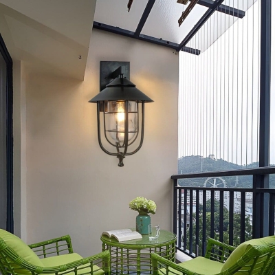 Industrial Vintage Style Outdoor Wall Light with E27 Base, Waterproof Iron and Glass Sconce for Indoor/Outdoor Use, LED Compatible