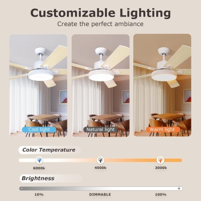 52 in. Ceiling Fan with Light and Remote, Reversible Ceiling Fan Winter Summer, Dimmable Modern Ceiling Fan for Living Room Bedroom Dining Room
