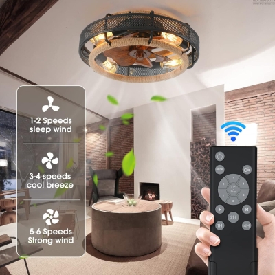 Woven Caged Low Profile Ceiling Fan with Lights, Enclosed Industrial Looking Ceiling Fan with Remote Control