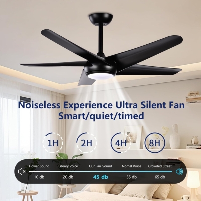 52 in. Ceiling Fan, Indoor Outdoor Ceiling Fan with Light, Black Ceiling Fan with Remote, Reversible Minimalist Ceiling Fan for Patio Bedroom Living Room