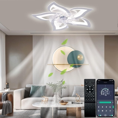 White Modern Ceiling Fan with Lights with Remote APP Control, Flush Mount Bright Ceiling Fan Lights for Living Room Bedroom