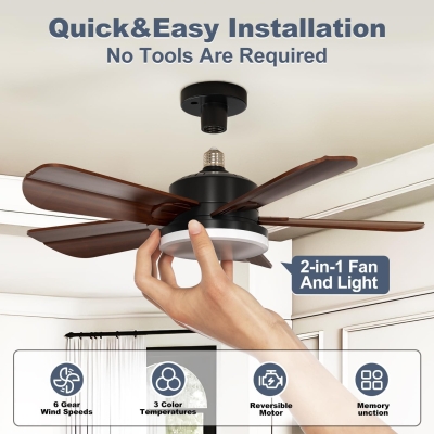 17 in. Socket Fan Light, Small Ceiling Fan with Lights and Remote, Dimmable Reverse Screw In Ceiling Fan with Light for Bedroom Kitchen Living Room