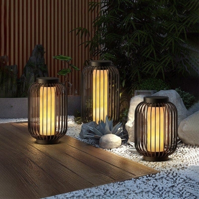 Elegant Brown Stainless Steel Outdoor Lantern with Cage Design, Rust-Proof, Energy-Saving LED Light for Courtyard Enhancement