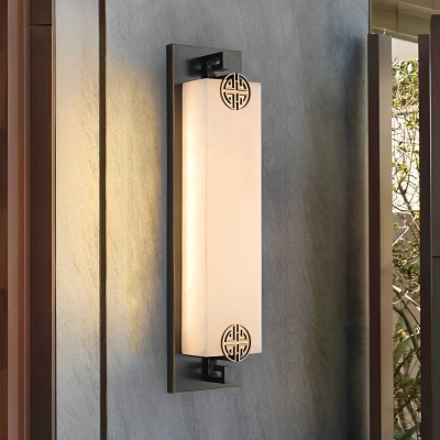 Rustproof Copper Outdoor Wall Light with Natural Marble Lampshade, Elegant and Durable Lighting Fixture for Porch, Garden, and Terrace