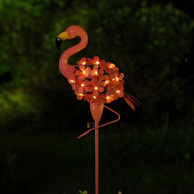 Set of 2 Metal Pink Flamingo Solar Stake Lights with 30 Warm White LED Bulbs for Elegant Outdoor Ambiance in Gardens and Pathways
