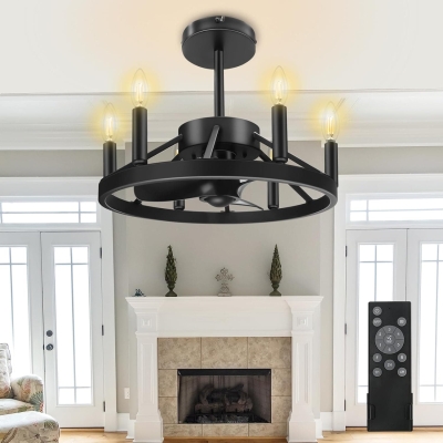 Black Fandelier Ceiling Fan with Light, Farmhouse Ceiling Fan with Lights and Remote, Black Fan Light Fixtures for Kitchen Dining Room