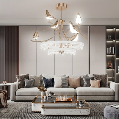 Bird Shaped Rose Gold Crystal Chandelier, Modern Luxury Chandelier with 6 Lights Remote Control for Restaurants Foyer Bedroom Living Room