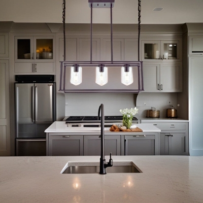 3-Light Contemporary Black Linear Pendant Light with Glass Shade, Farmhouse Hanging Pendant Light for Kitchen Island Dining Room
