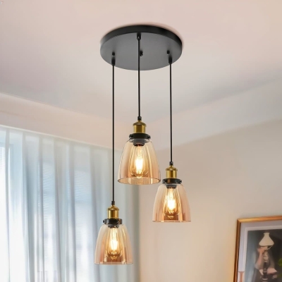 Modern Industrial Cluster Pendant Lighting, 3-Light Amber Glass Pendant Lights, Hanging Pendant Lights for Kitchen Island Living Room Bedroom