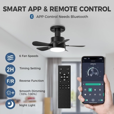 Black Socket Fan Lights with Remote and APP Control, Light Socket Fan, Bedroom Living Room Kitchen Office Garage Ceiling Fans for Low Ceiling