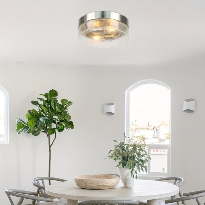 2-Light Modern Round Flush Mount Ceiling Light with Seeded Glass, Indoor Outdoor Ceiling Light for Kitchen Living Room Entryway Bedroom Hallway