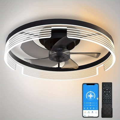 20 in. Black LED Ceiling Fan with Remote Control and Light, Dimmable Round Modern Ceiling Fan for Bedroom Living Room Dining Room Kitchen