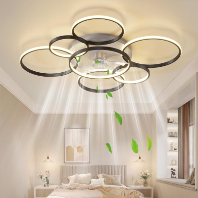 42 in. Modern Ceiling Fan with Light and Remote, LED Flush Mount Ceiling Fan for Bedroom Living Room Dining Room