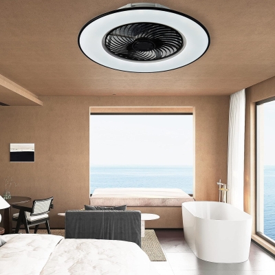 22 in. Smart Remote Control Ceiling Fan and Light, Modern Bladeless LED Dimmable Low Profile Flush Mount Ceiling Fan
