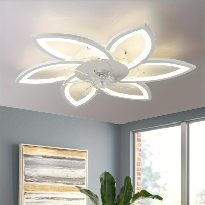 Flower-Shaped LED Ceiling Fan with Remote Control, Modern Flush Mount Dimmable Ceiling Light for Bedroom Living Room Kitchen