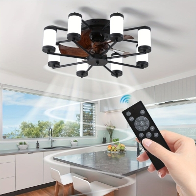 Low Profile Ceiling Fan with 8 LED Lights, Dimmable Ceiling Fan with Remote Control, Black and White LED Ceiling Fan Light