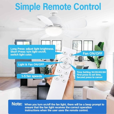 20 in. Remote Control Ceiling Fan and Light for Bedroom Home Office Dining Room, White Socket Fan Light, Garage Ceiling Fan