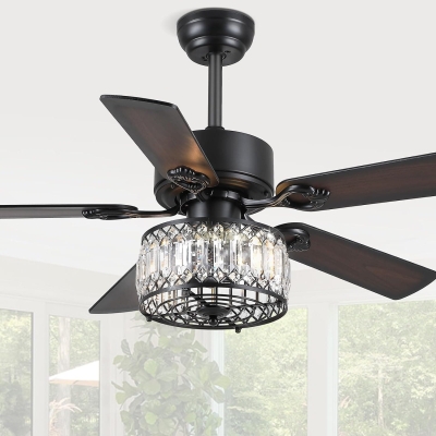 48 in. Chandelier Ceiling Fan with Lights, Black Modern Farmhouse Fandelier Remote Control Fan, Crystal Ceiling Fan Light for Living Room